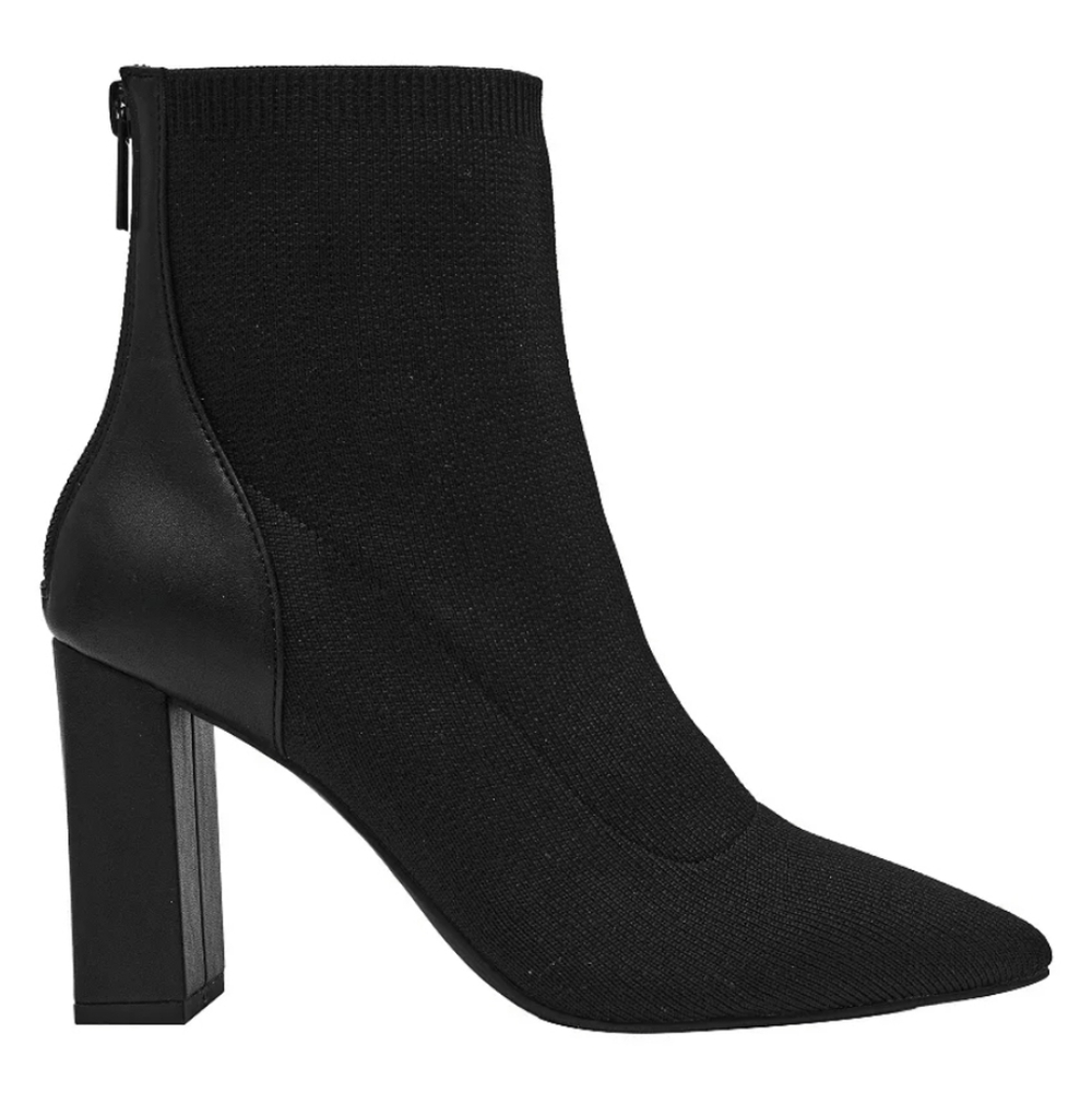 WILD PAIR WOMENS POINT TOE KNIT STRETCH BLACK BOOTIES LEATHER HEEL FOAM INSOLE 8